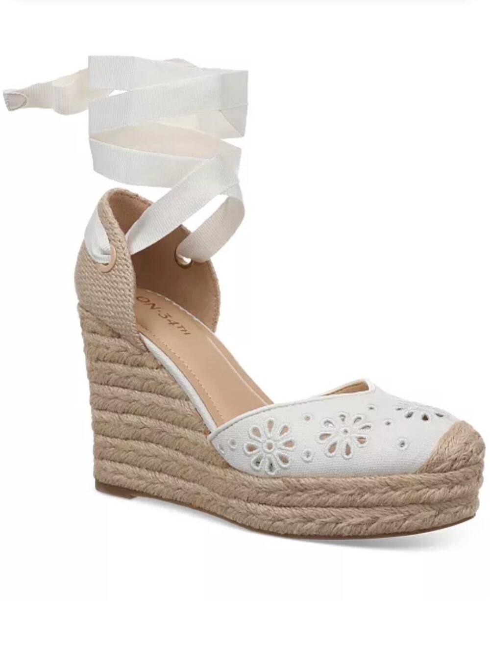 NIB On 34th Melindaa Eyelet Espadrille Wedge Lace Up Sandals White 10 Neutral